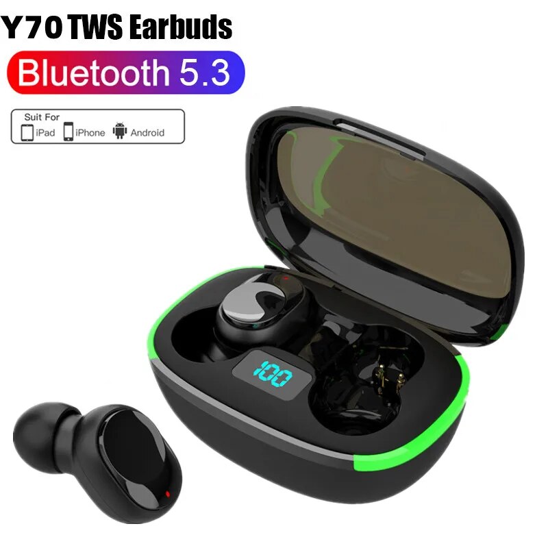 Y70 Fone Bt Earphones 5.1 TWS Wireless Headphones with LED Display Stereo Headset Touch Control Earbuds Noise Reduction