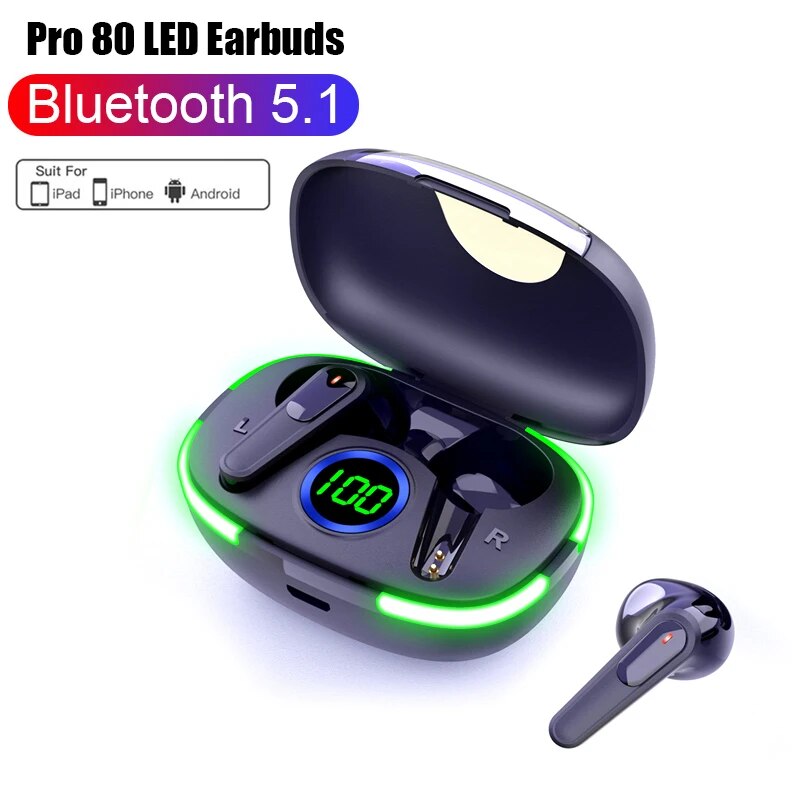 Original TWS Air Pro 80 Wireless Bt Headset with Mic LED Display Earbuds Wireless Headphones Air Fone Bluetooth Earphones