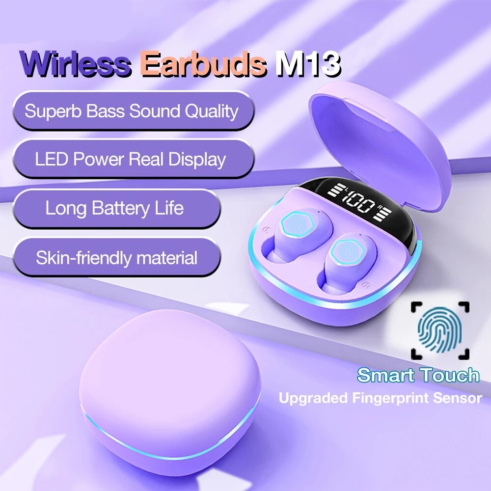 TWS M13  Wireless Earbud Bt 5.2 Earphone In Ear HiFi Stereo Earphone With Mic Waterproof Earplugs Bass Music Headset