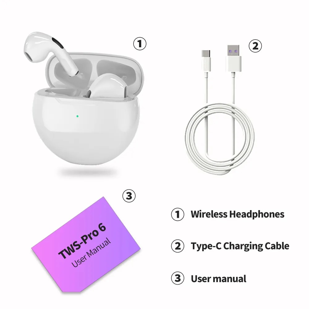 Original Pro6 tws Wireless bt headset 5.0 Bluetooth Earphones Sport Earbuds Smart touch Music Headset For all smartphones