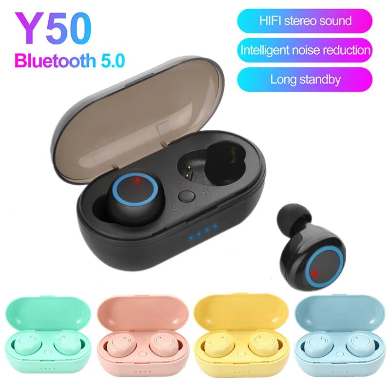 Y50 TWS Bt Earphone 5.0 Wireless Headset IPX7 Waterproof Deep Bass Earbuds True Wireless Stereo Headphone Sport Earphones