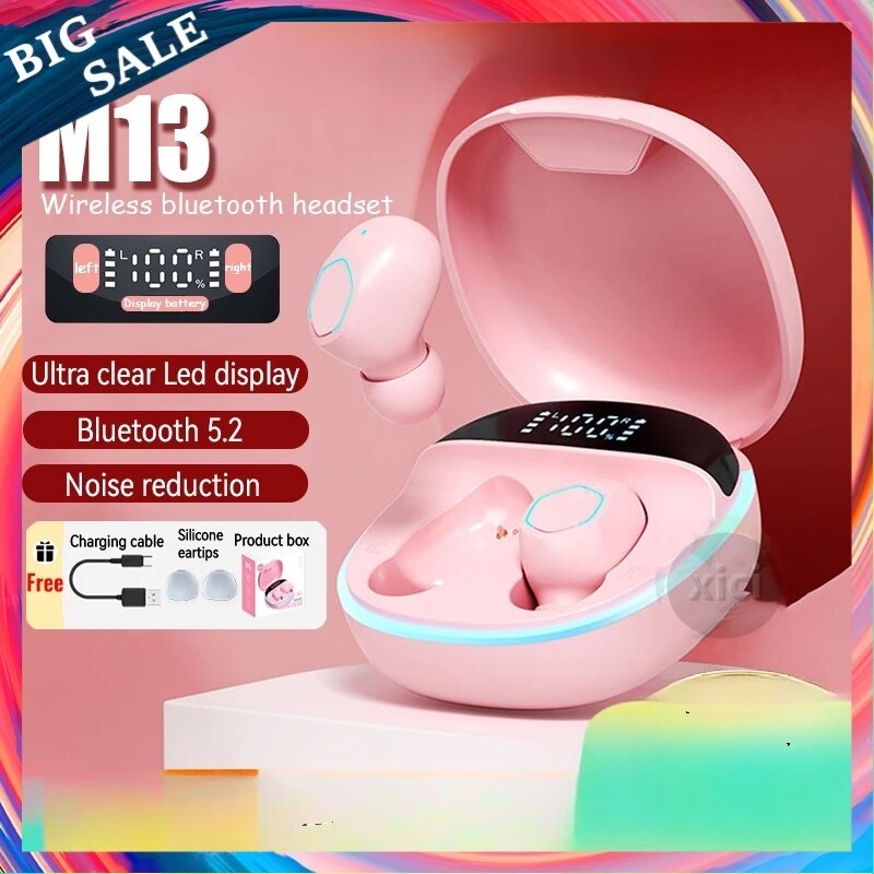 M13 NEW TWS Wireless Earbud Bt 5.2 Earphone In Ear HiFi Stereo Earphone With Mic Waterproof Earplugs Bass Music Headset