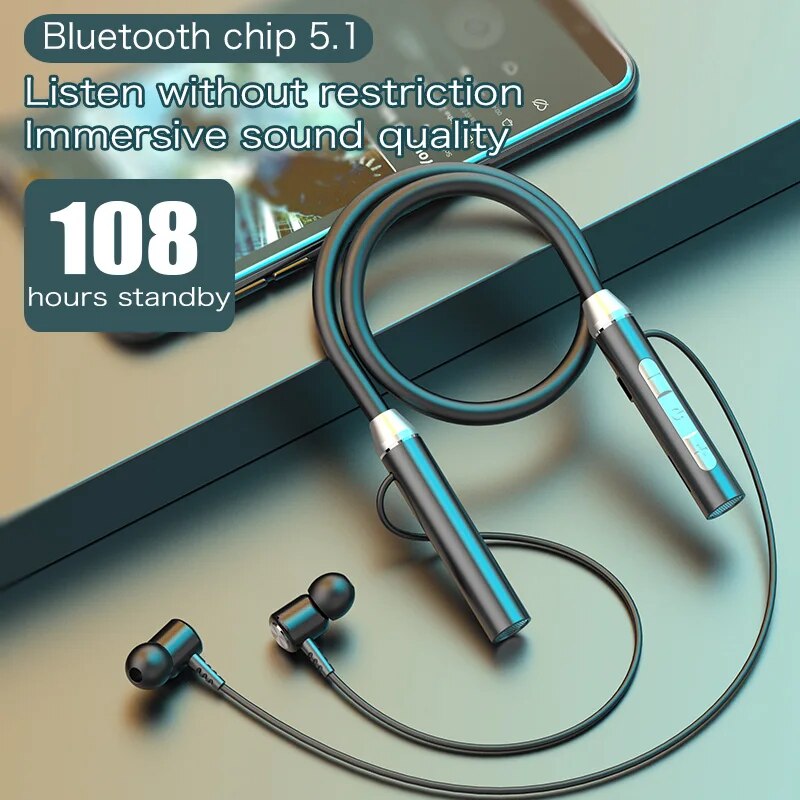 Wireless Headphone Fone Bt 5.0 Neckband Earphones Silicone Hifi Stereo Sports Headset Halter Waterproof Magnetic Earbuds